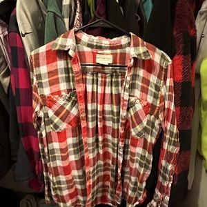 Red plaid flannel button down